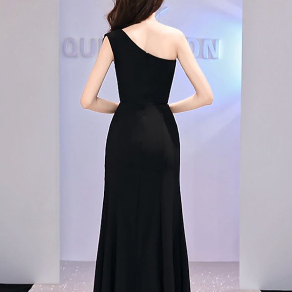 Mermaid / Trumpet Elegant Sexy Prom Formal Evening Dress One Shoulder Sleeveless - Picture 2 of 3